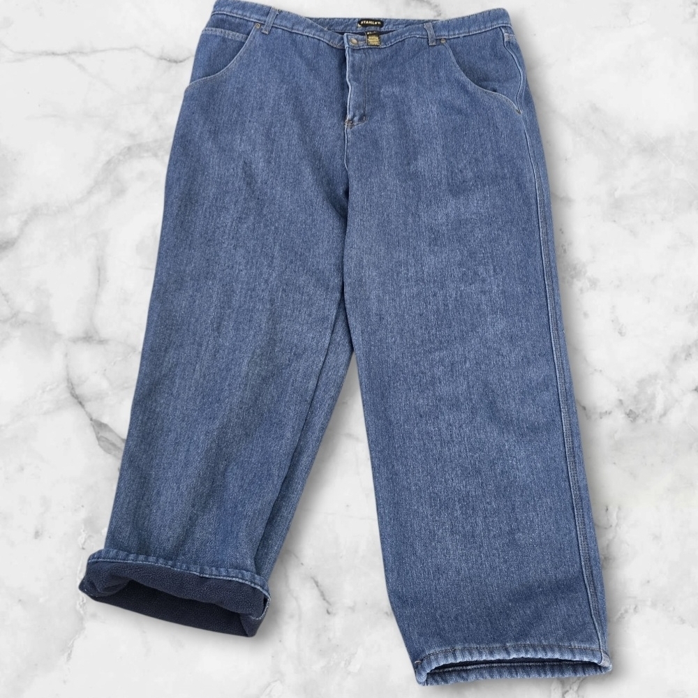 Men's Big&Tall Stanley Blue Denim Fleeced Warm Lined Workwear Pants(SIZE:42X 30)
